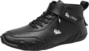 Men's Walking Shoes Trendy High Top Sneakers Hook and Loop Barefoot Shoes Soft Flat Soled Hiking Sneaker