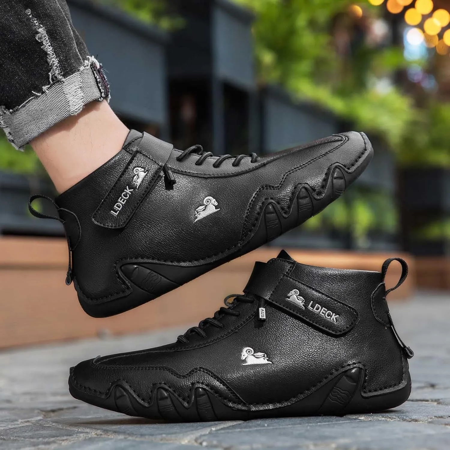 Men's Walking Shoes Trendy High Top Sneakers Hook and Loop Barefoot Shoes Soft Flat Soled Hiking Sneaker