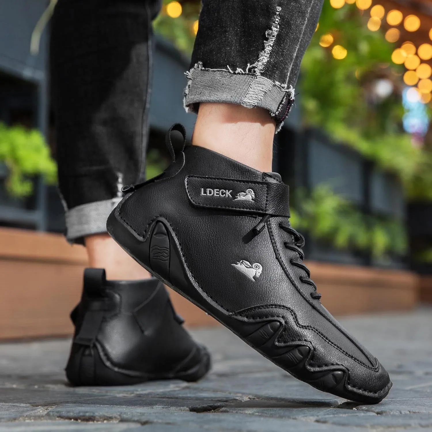 Men's Walking Shoes Trendy High Top Sneakers Hook and Loop Barefoot Shoes Soft Flat Soled Hiking Sneaker
