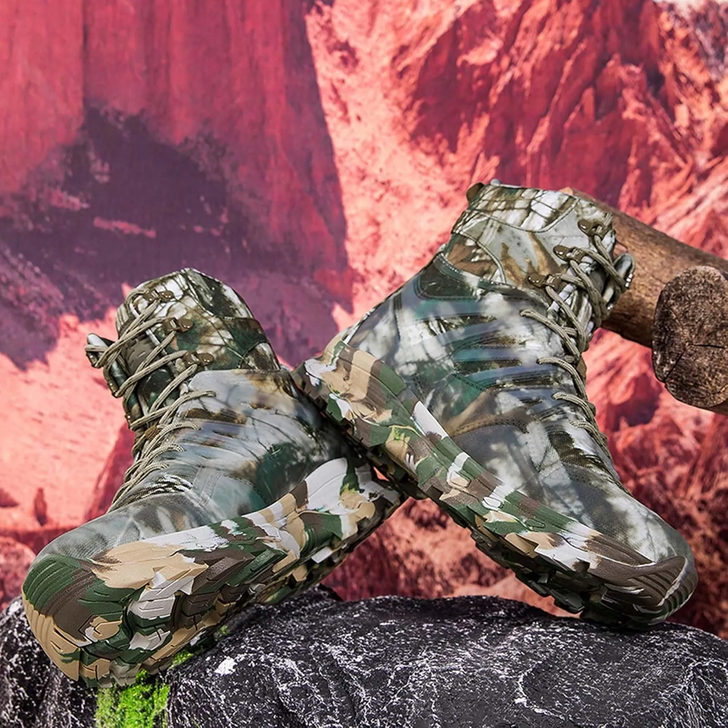 Men's Waterproof Anti-slip Wear-resistant Hiking Boots Military Training Boots Outdoor Hiking Breathable Boots high-top Lace-up Combat Boots Comfortable Work Boots
