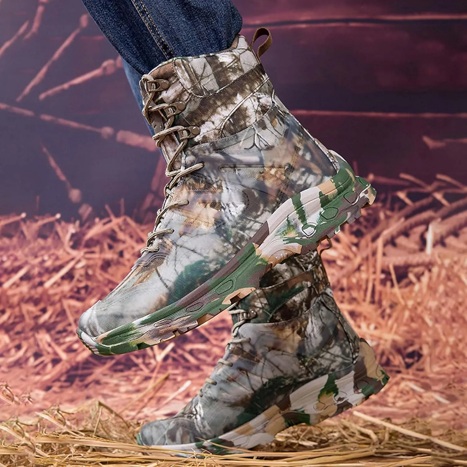 Men's Waterproof Anti-slip Wear-resistant Hiking Boots Military Training Boots Outdoor Hiking Breathable Boots high-top Lace-up Combat Boots Comfortable Work Boots