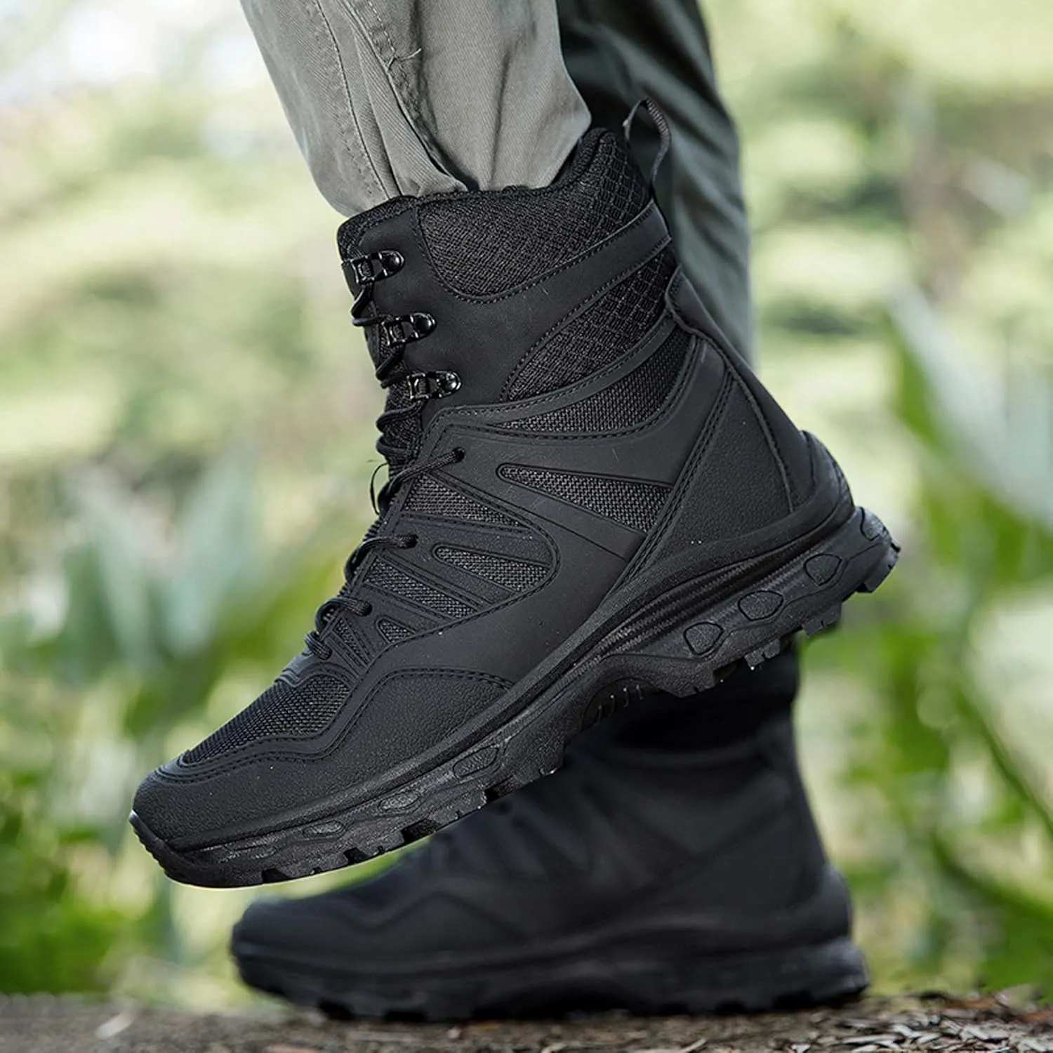 Men's Waterproof Anti-slip Wear-resistant Hiking Boots Military Training Boots Outdoor Hiking Breathable Boots high-top Lace-up Combat Boots Comfortable Work Boots