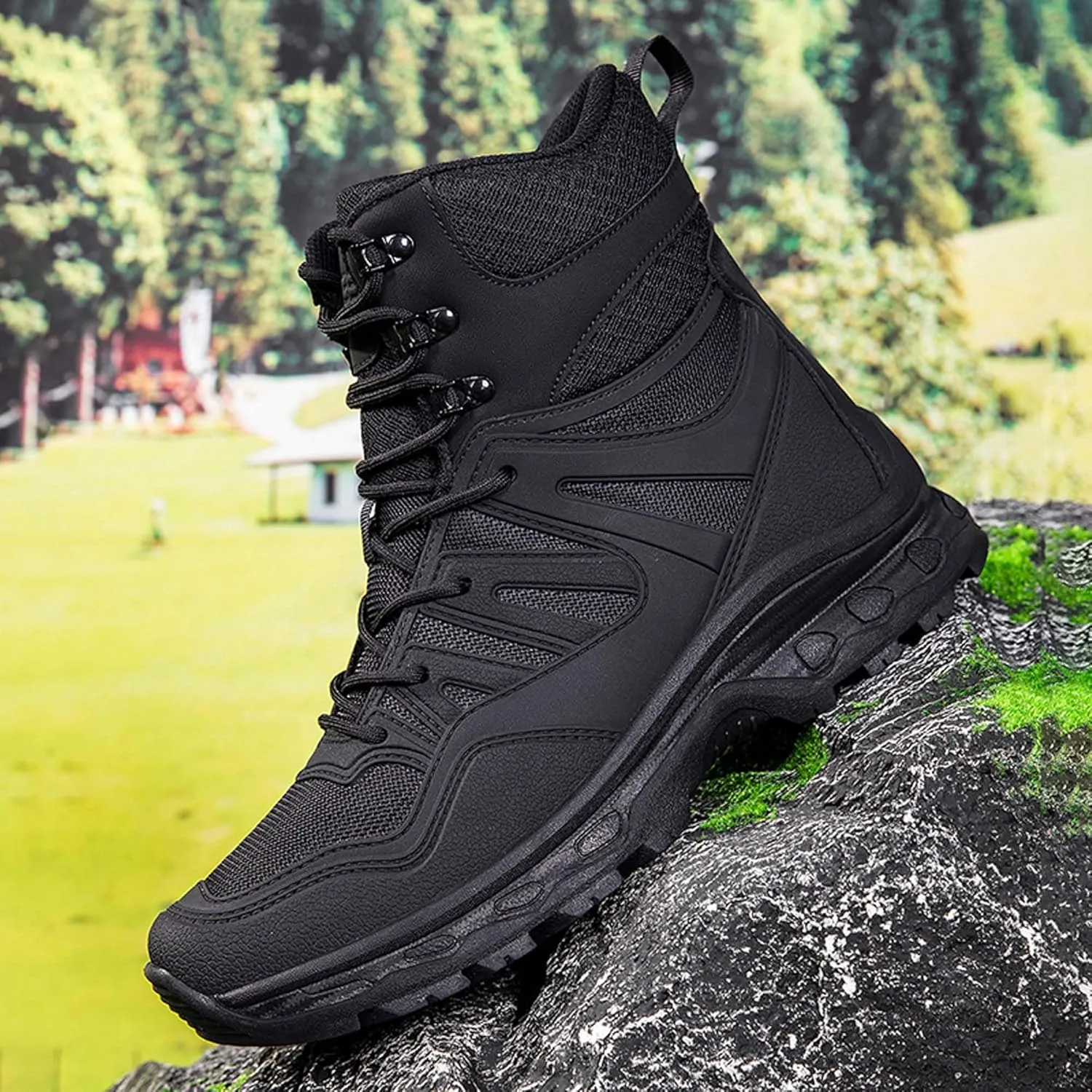 Men's Waterproof Anti-slip Wear-resistant Hiking Boots Military Training Boots Outdoor Hiking Breathable Boots high-top Lace-up Combat Boots Comfortable Work Boots