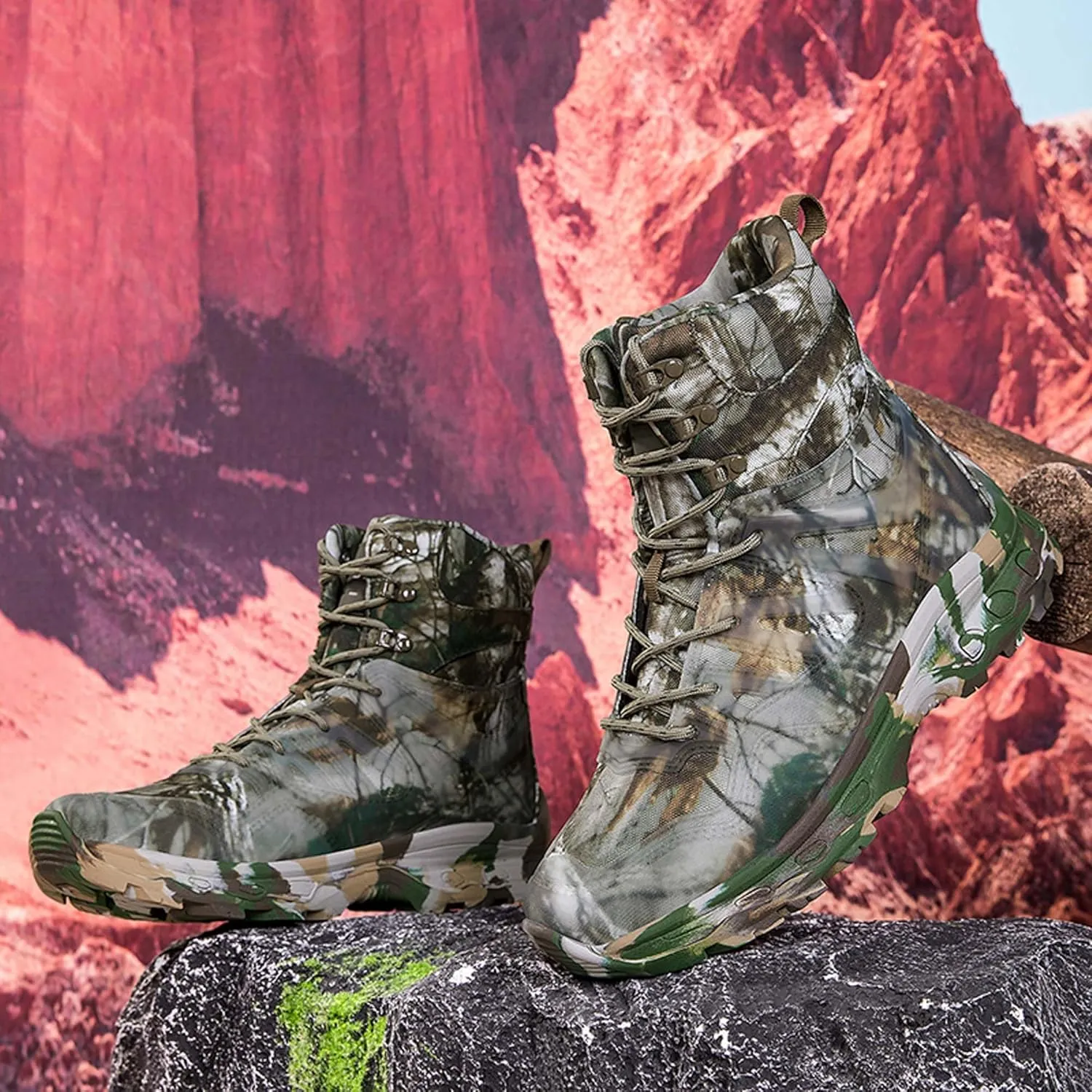 Men's Waterproof Anti-slip Wear-resistant Hiking Boots Military Training Boots Outdoor Hiking Breathable Boots high-top Lace-up Combat Boots Comfortable Work Boots