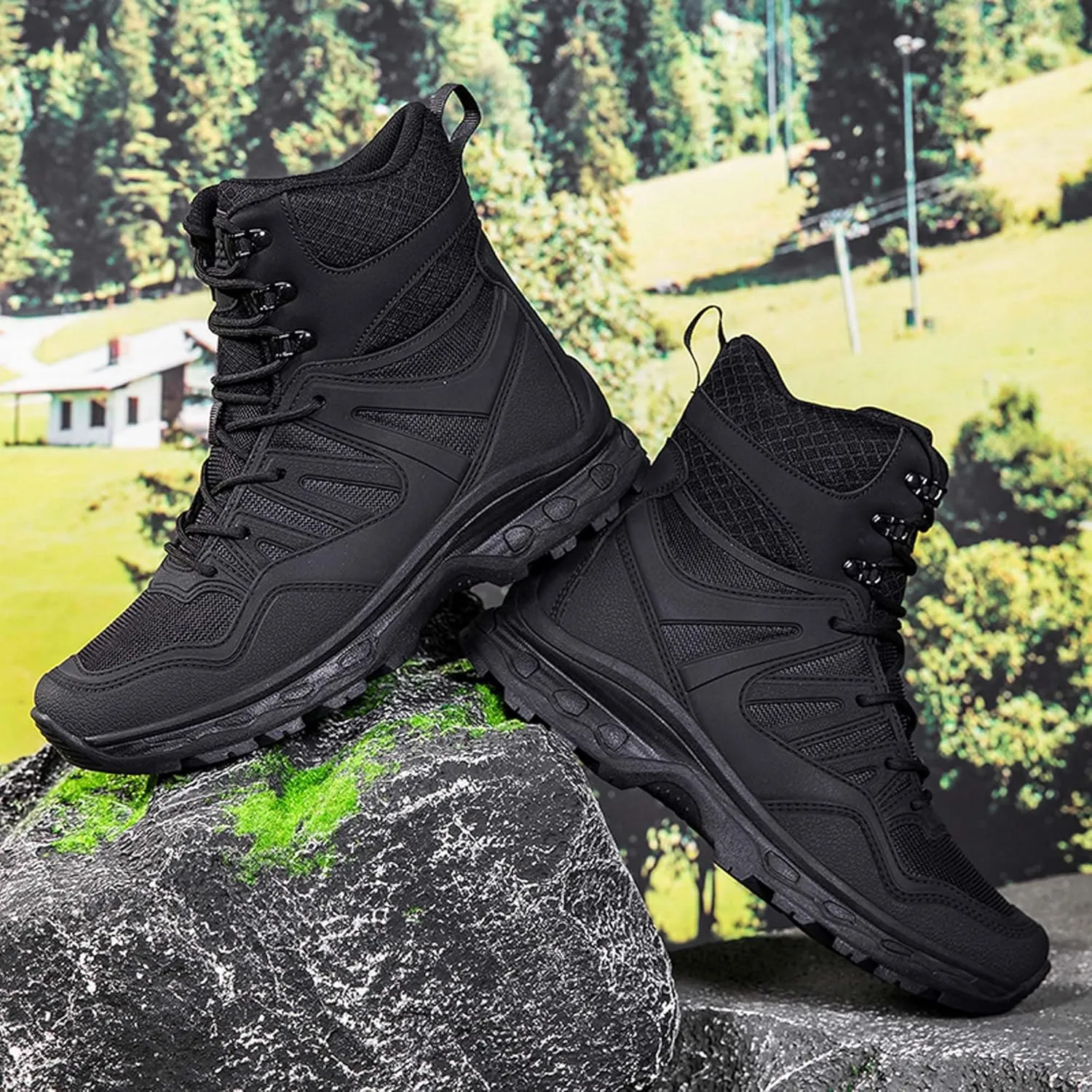 Men's Waterproof Anti-slip Wear-resistant Hiking Boots Military Training Boots Outdoor Hiking Breathable Boots high-top Lace-up Combat Boots Comfortable Work Boots