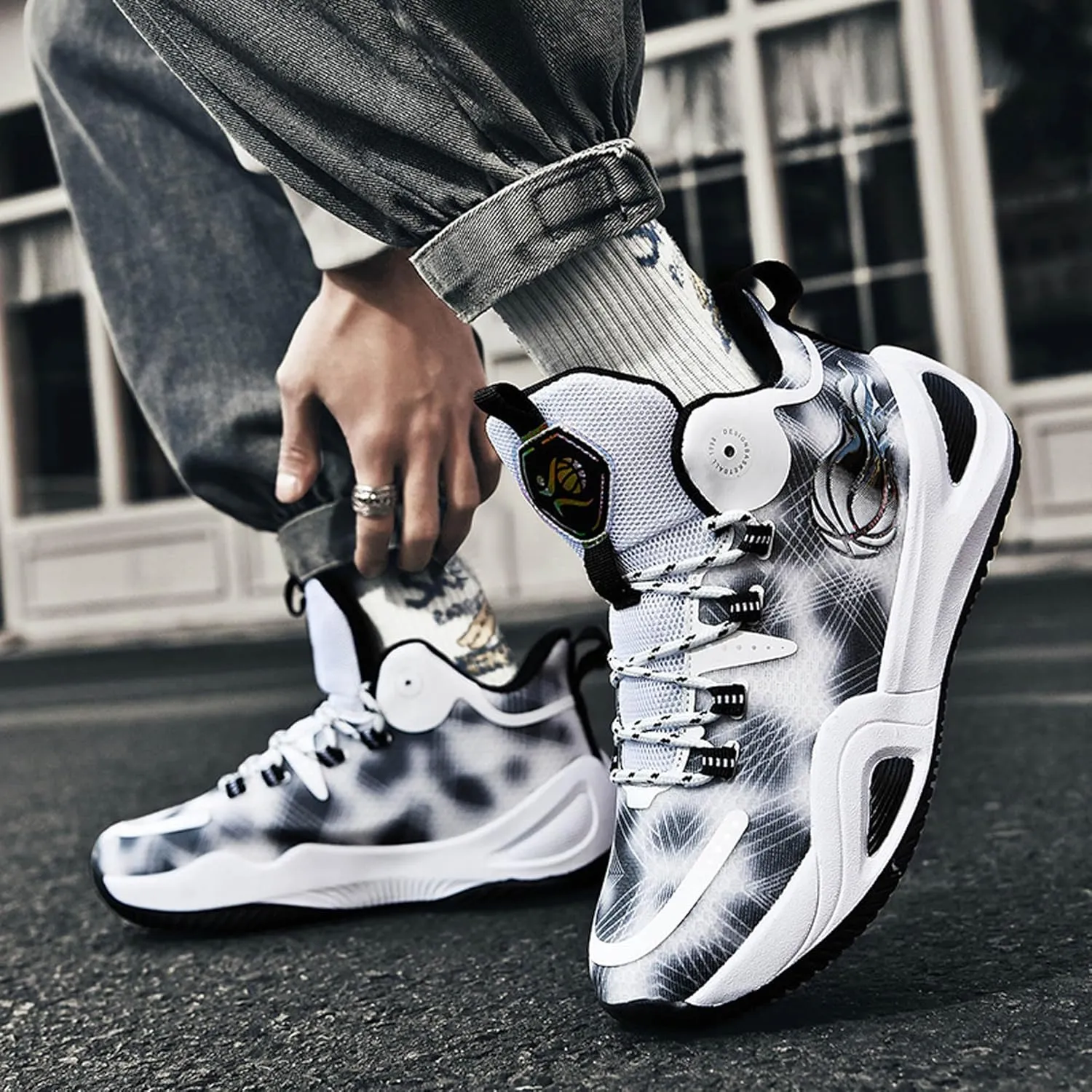 Men's Women's High Top Graffiti Anti Slip Training Basketball Shoes, Arch Support Casual Breathable Sports Running Shoes, Fitness Cushioning Walking Jogging Shoes