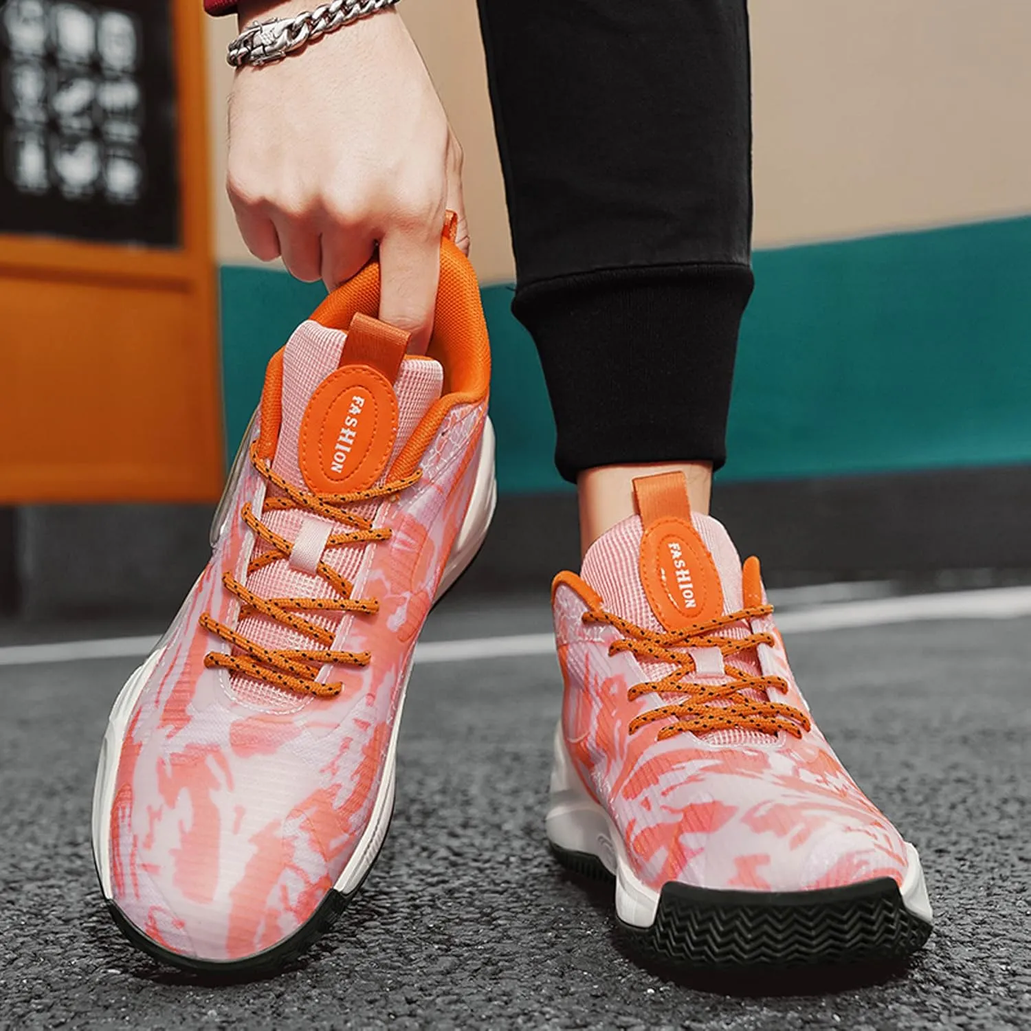 Men's Women's Multi-Color Graffiti Mesh Lightweight Anti Slip Arch Support Casual Training Sports Basketball Shoes, Comfortable Wide Version Road Running Shoes, Street Youth Team Athletic Shoes