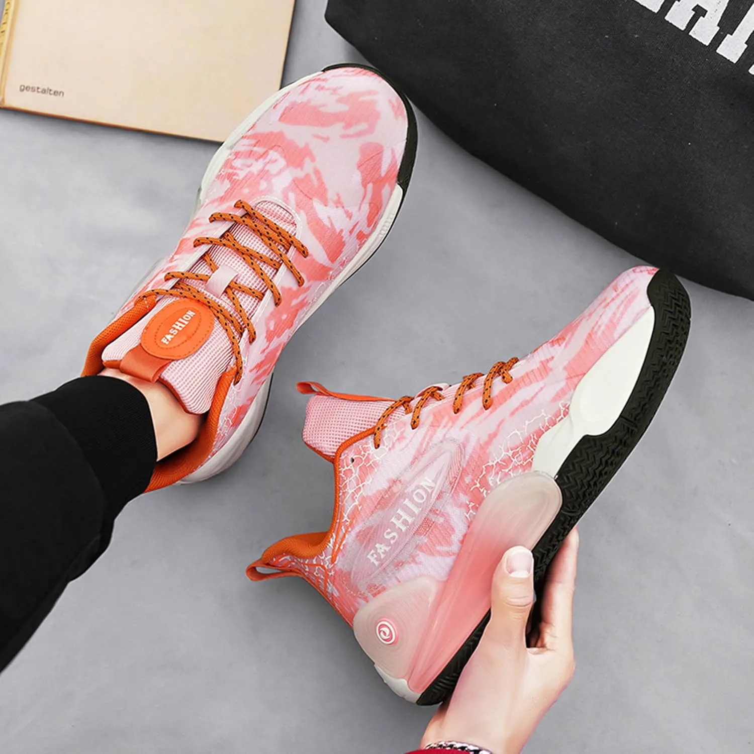 Men's Women's Multi-Color Graffiti Mesh Lightweight Anti Slip Arch Support Casual Training Sports Basketball Shoes, Comfortable Wide Version Road Running Shoes, Street Youth Team Athletic Shoes