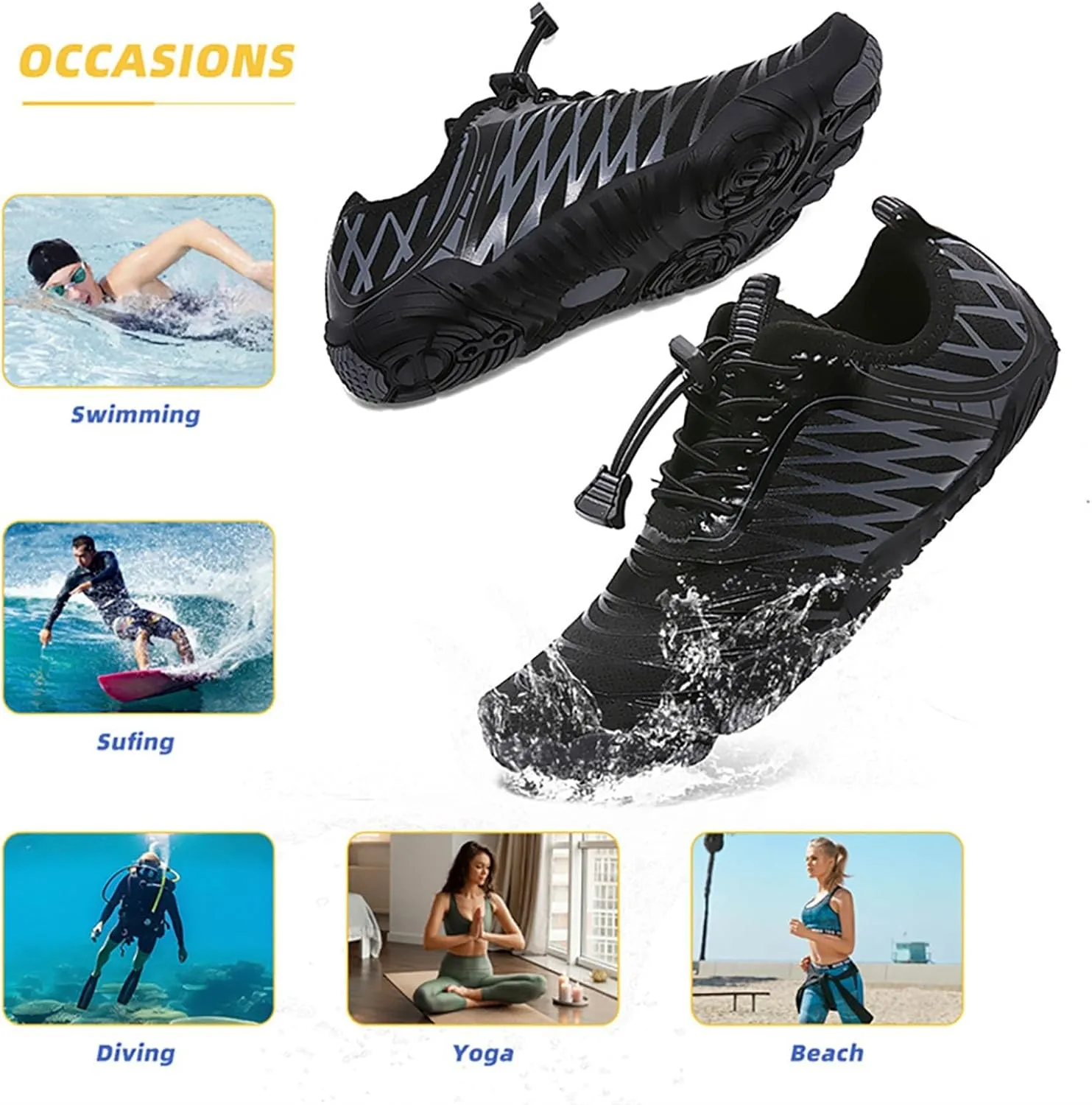 Mens Womens Water Shoes Non Slip Quick-Dry,Aqua Shoes Barefoot for Beach Surf Hiking Pool Water Sports Couple Summer Hiking Gym Fitness Lghtweight Breathable Sneakers Indoor Comfy Thick Shoe