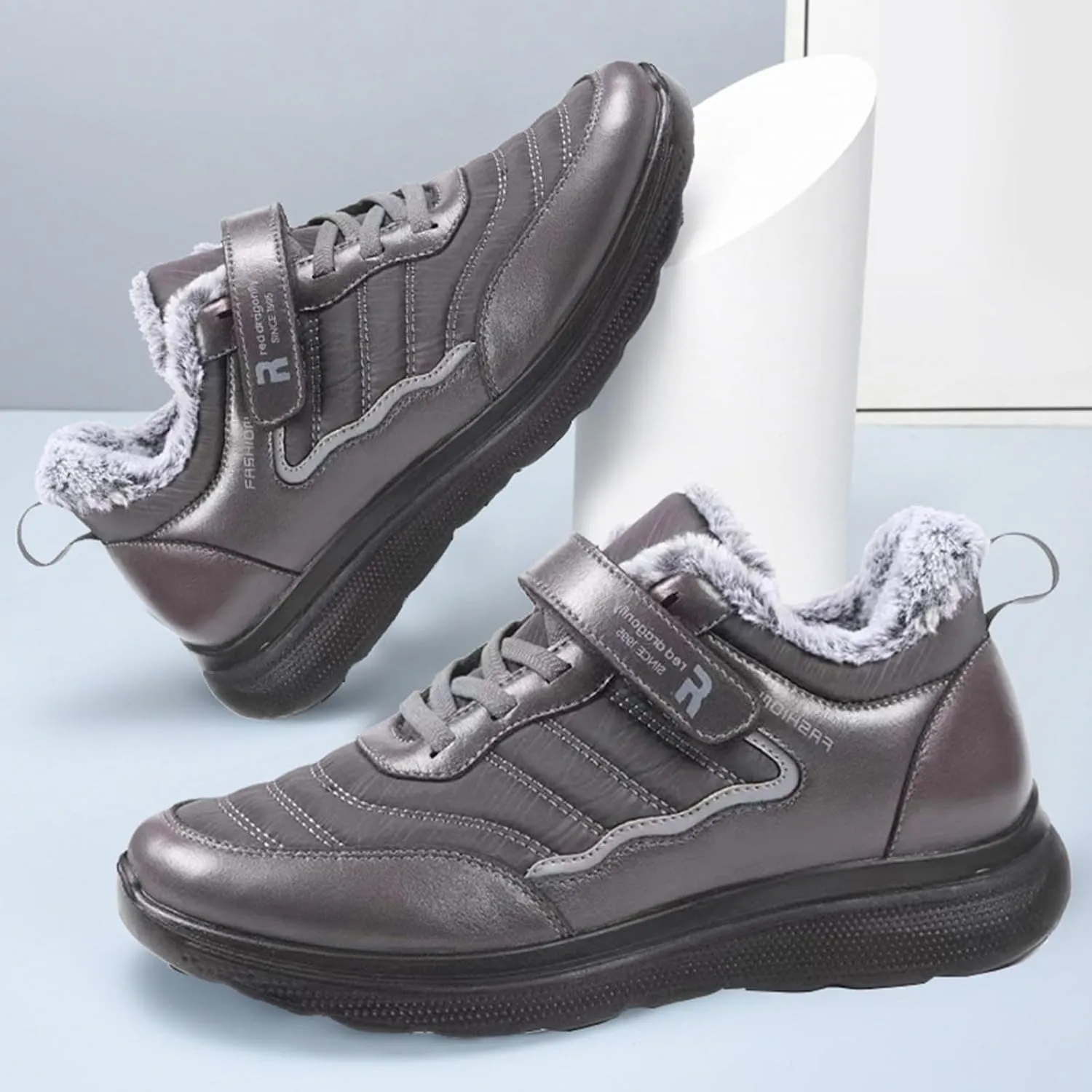 Mens Work Boots Composite Hiking Sneakers with Warm Fur Lining Womens Working Shoes Soft Toe Mid Waterproof Outdoor Botas Lightweight Hike Grounded Footwear