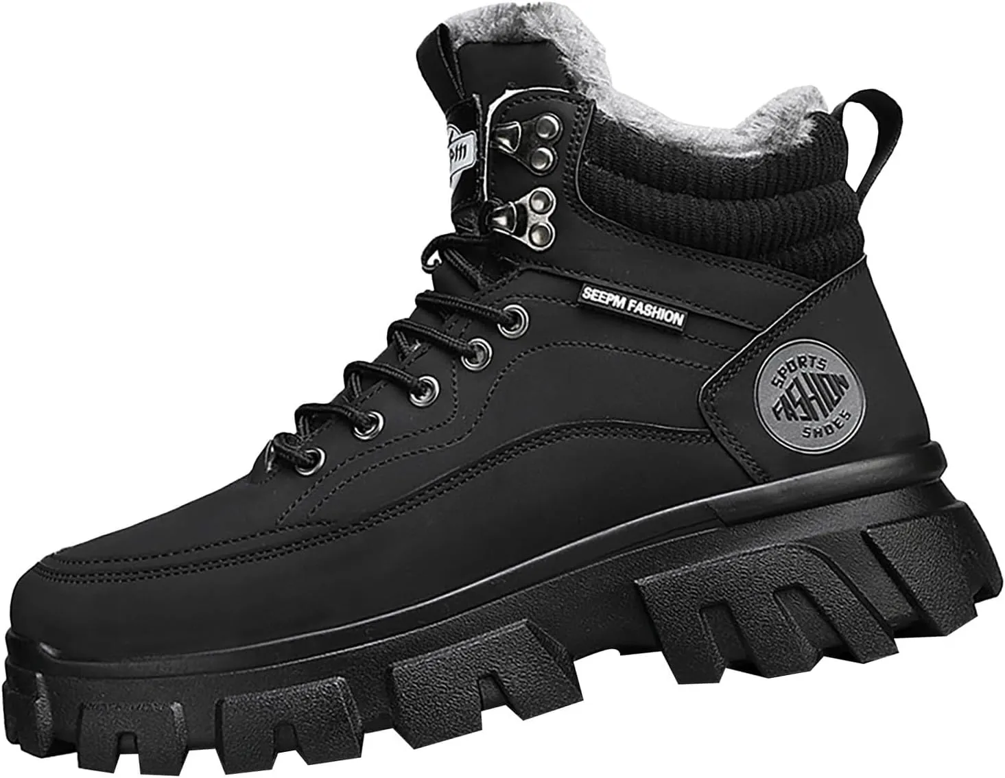 Mens Work Boots Composite Hiking Sneakers with Warm Fur Lining Womens Working Shoes Soft Toe Mid Waterproof Outdoor Botas Lightweight Hike Grounded Footwear