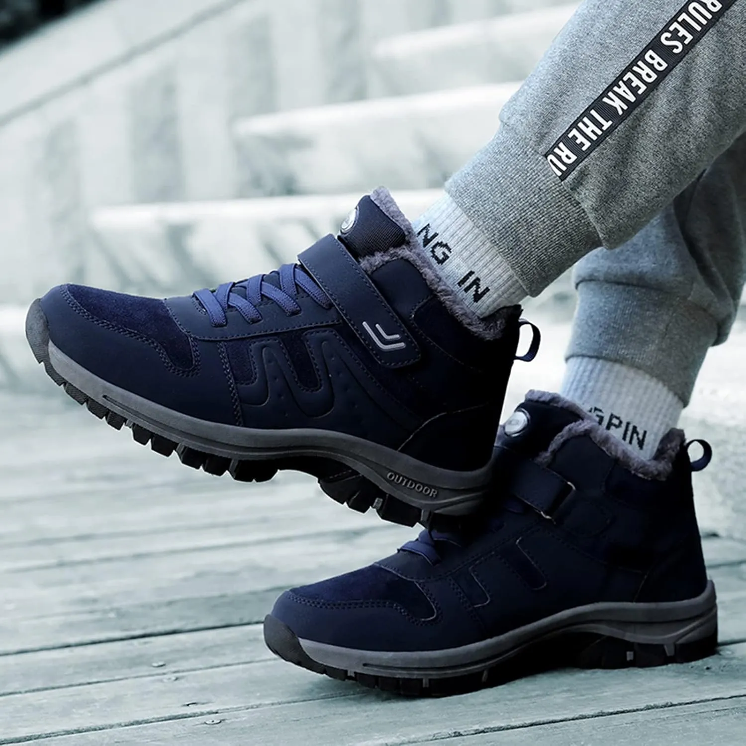 Men's Work Boots Composite Toe Hiking Sneakers Shoes Warm Fur Lined Workout Shoes for Women Non Steel Toe Work Botas Soft Toe Non Slip Rubber Sole Hike Grounded Footwear