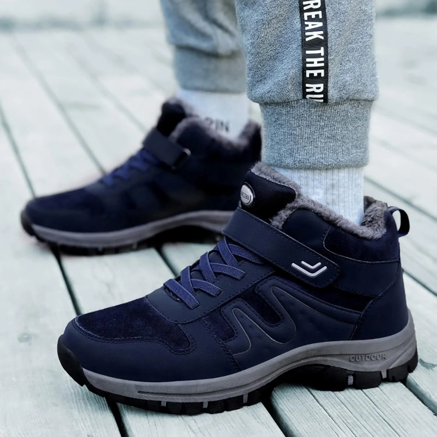Men's Work Boots Composite Toe Hiking Sneakers Shoes Warm Fur Lined Workout Shoes for Women Non Steel Toe Work Botas Soft Toe Non Slip Rubber Sole Hike Grounded Footwear