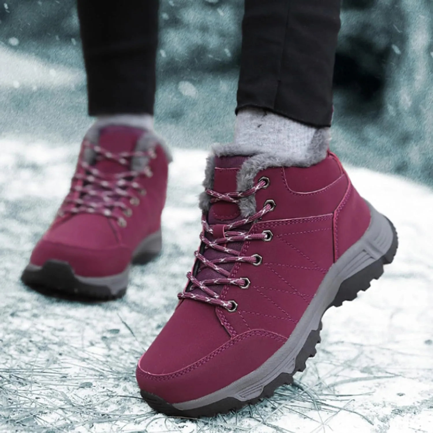 Men's Work Boots Composite Toe Hiking Sneakers with Warm Fur Lining Women's Workout Shoes Comfortable Waterproof Work Shoes Non-Slip Hike Grounded Footwear