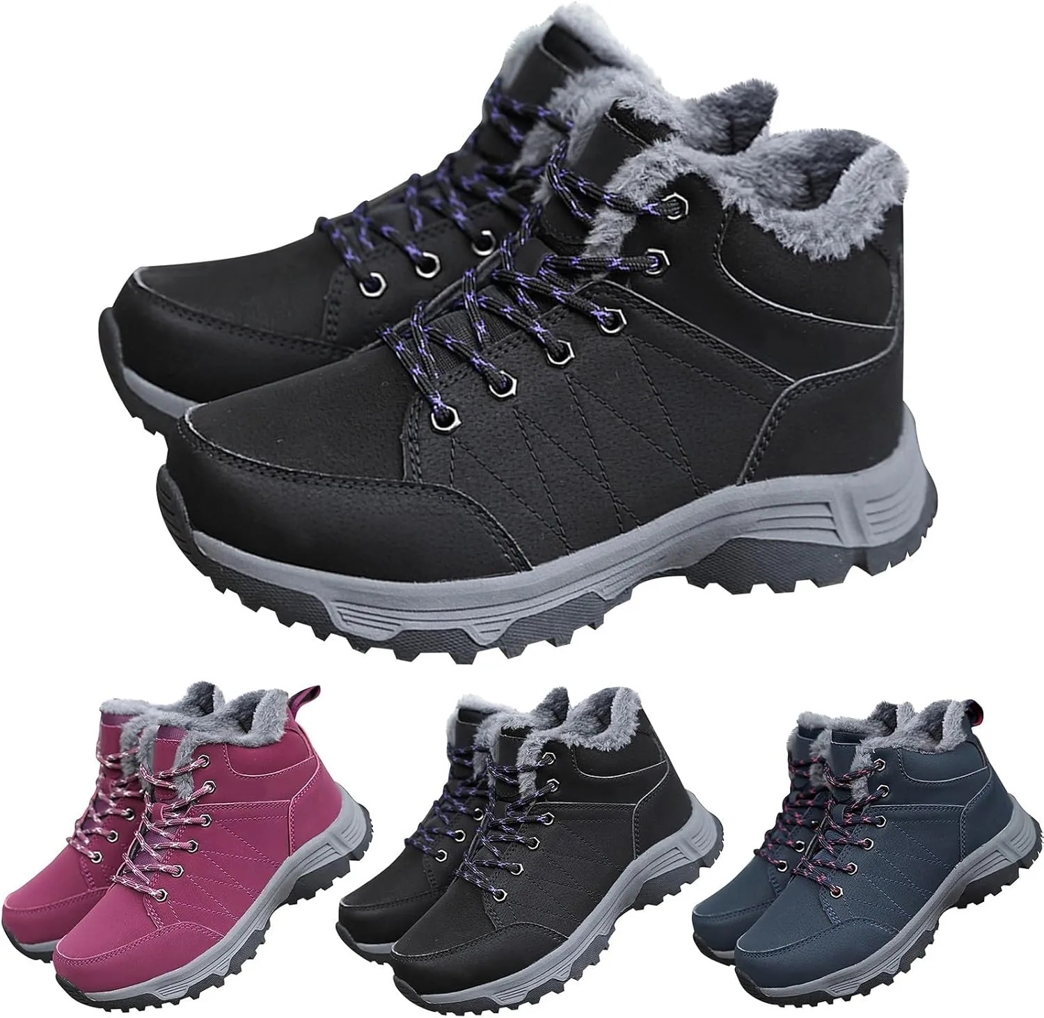 Men's Work Boots Composite Toe Hiking Sneakers with Warm Fur Lining Women's Workout Shoes Comfortable Waterproof Work Shoes Non-Slip Hike Grounded Footwear