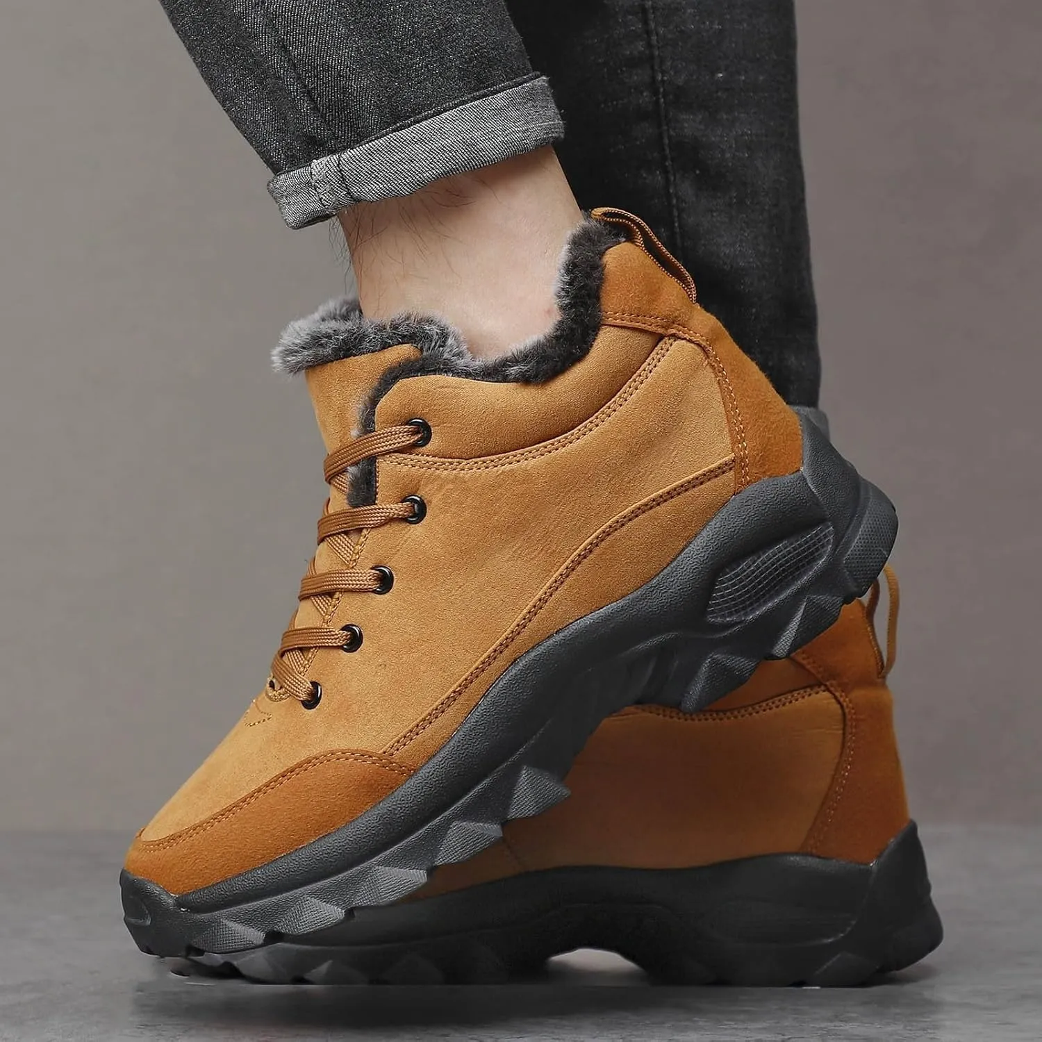 Men's Work Boots Composite Toe Hiking Sneakers with Warm Fur Lining Women's Workout Shoes Comfortable Waterproof Work Shoes Non-Slip Hike Grounded Footwear
