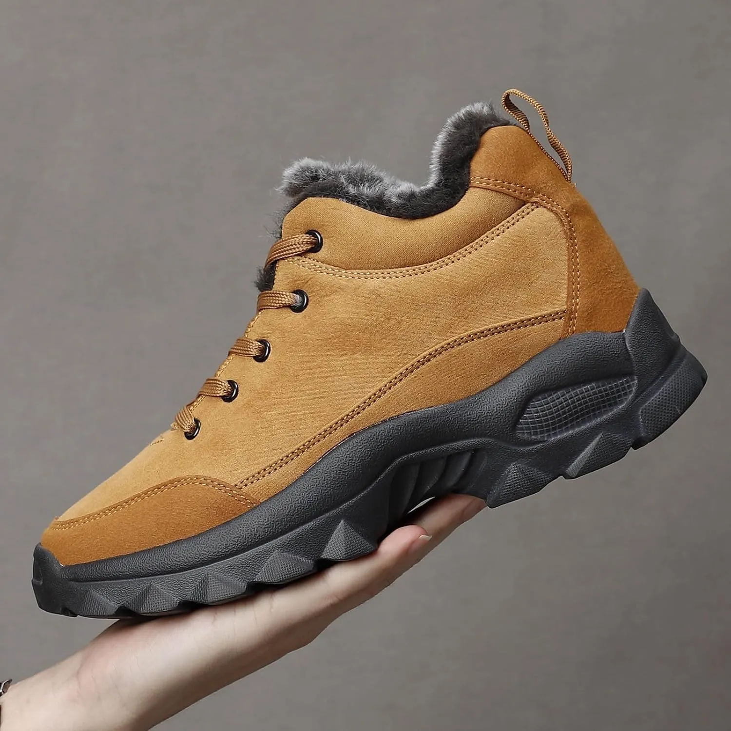 Men's Work Boots Composite Toe Hiking Sneakers with Warm Fur Lining Women's Workout Shoes Comfortable Waterproof Work Shoes Non-Slip Hike Grounded Footwear