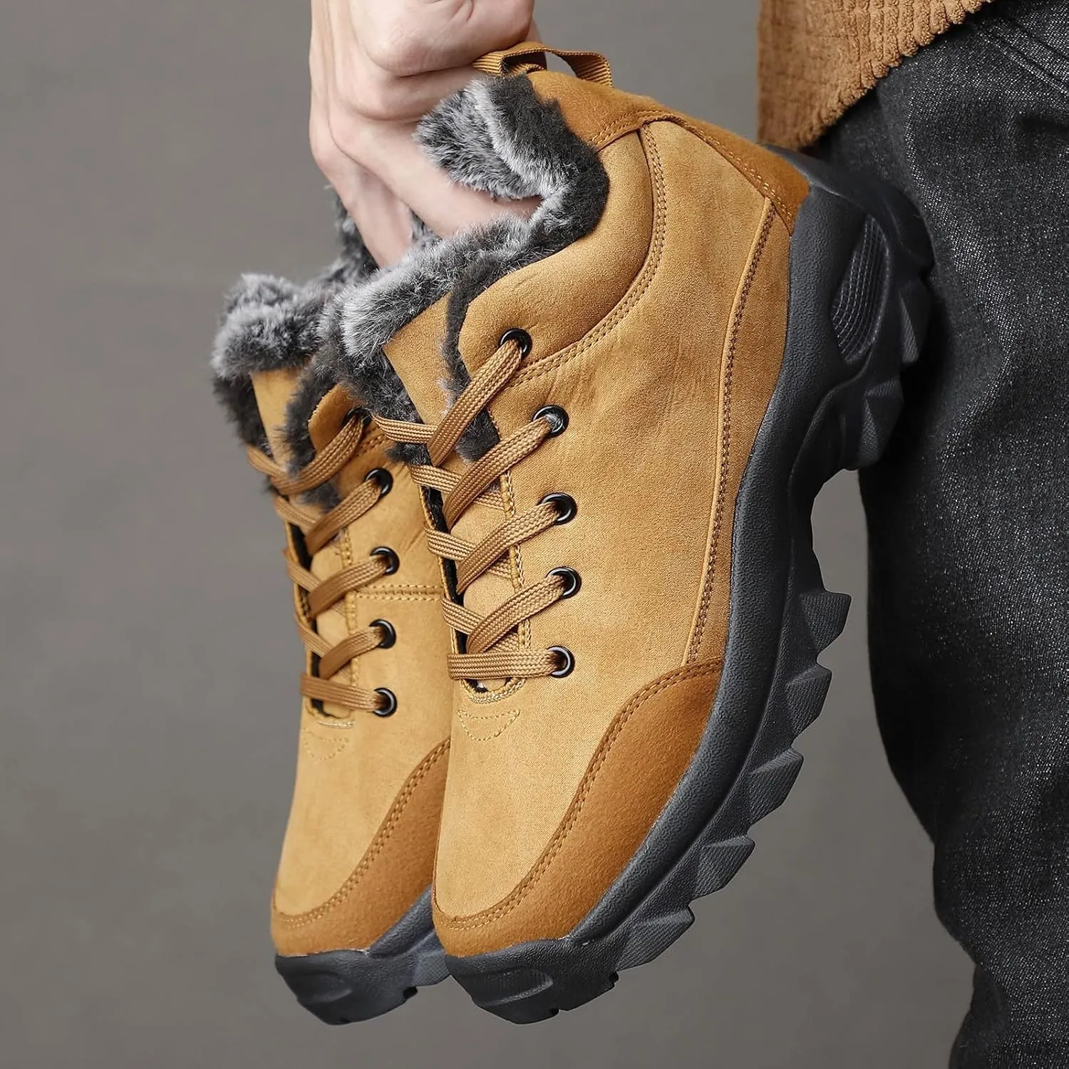 Men's Work Boots Composite Toe Hiking Sneakers with Warm Fur Lining Women's Workout Shoes Comfortable Waterproof Work Shoes Non-Slip Hike Grounded Footwear