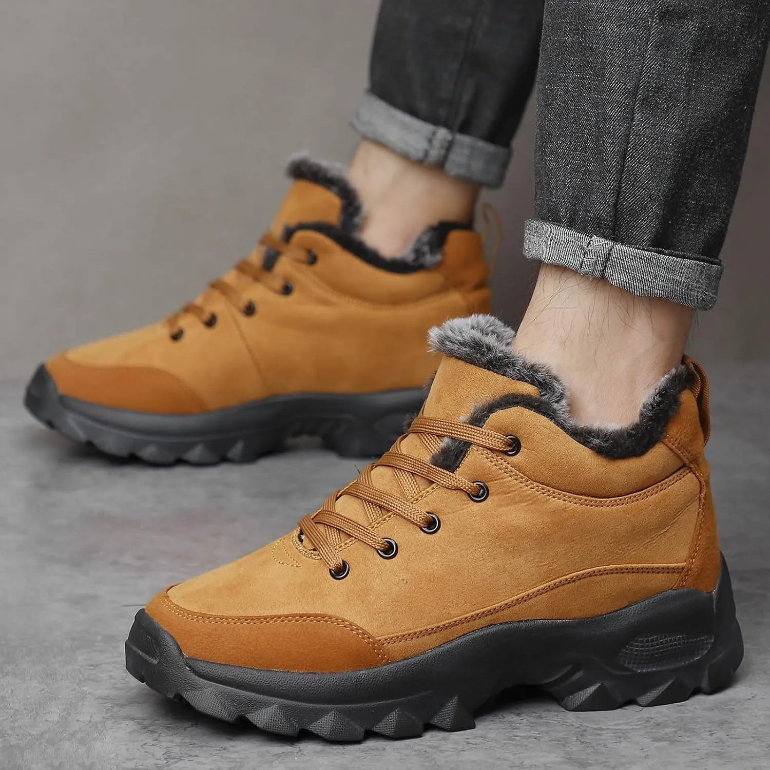 Men's Work Boots Composite Toe Hiking Sneakers with Warm Fur Lining Women's Workout Shoes Comfortable Waterproof Work Shoes Non-Slip Hike Grounded Footwear