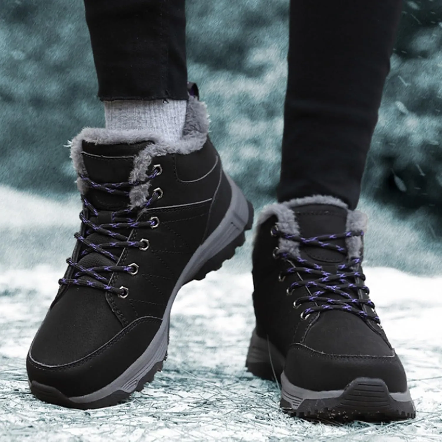 Men's Work Boots Composite Toe Hiking Sneakers with Warm Fur Lining Women's Workout Shoes Comfortable Waterproof Work Shoes Non-Slip Hike Grounded Footwear