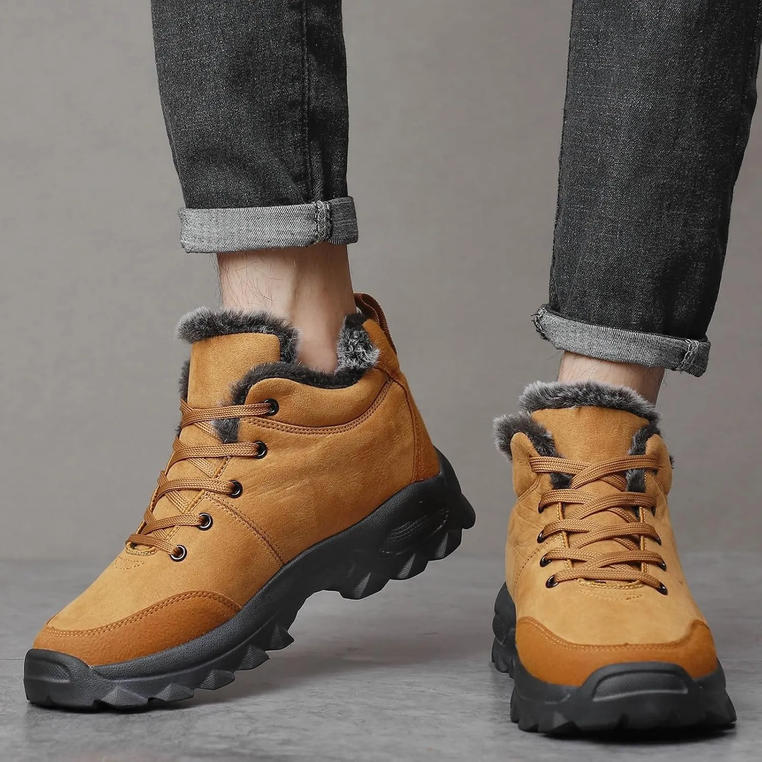Men's Work Boots Composite Toe Hiking Sneakers with Warm Fur Lining Women's Workout Shoes Comfortable Waterproof Work Shoes Non-Slip Hike Grounded Footwear