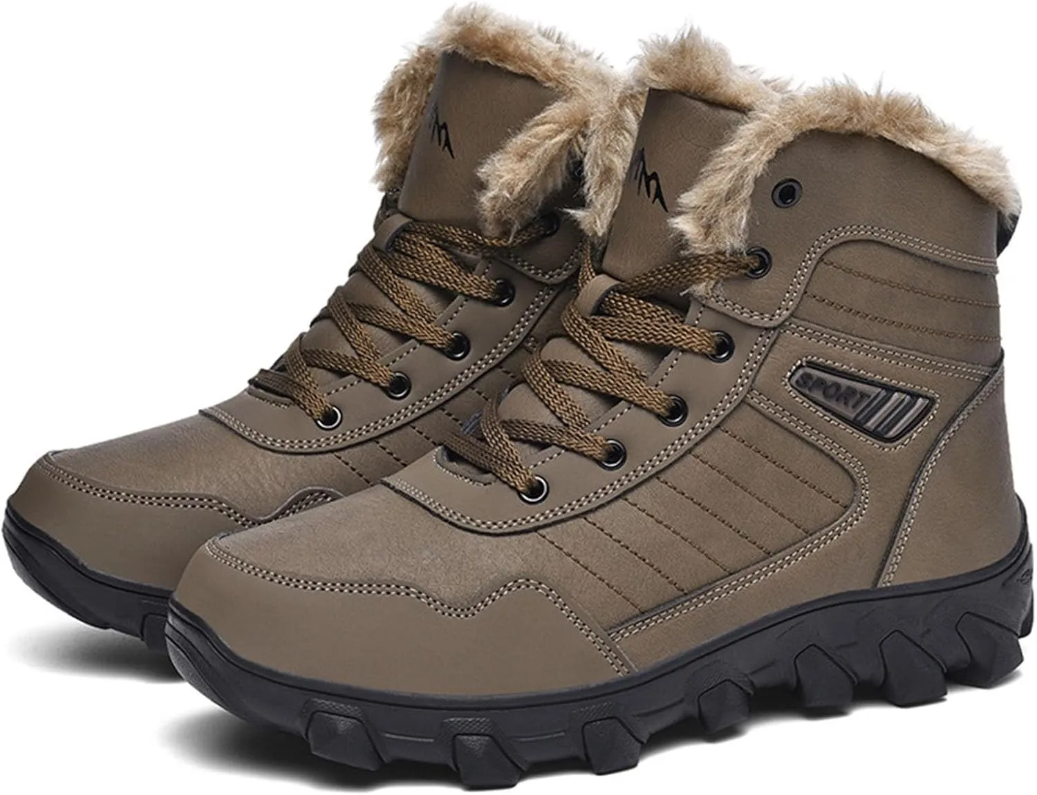 Men's Work Boots Slip On Hiking Sneakers Warm Fur Lined Womens Safety Toe Shoes Food Service Mid Waterproof Outdoor Botas Lightweight Hike Grounded Footwear