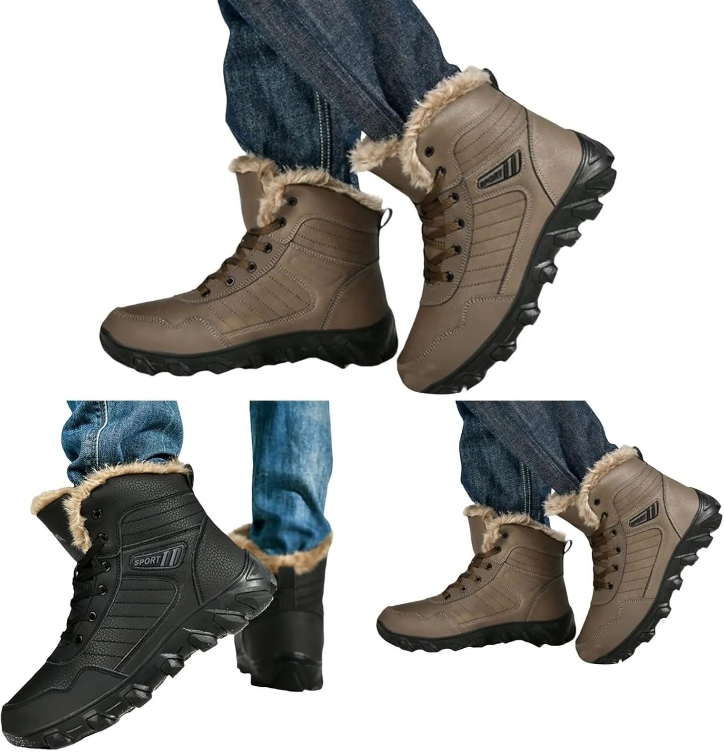 Men's Work Boots Slip On Hiking Sneakers Warm Fur Lined Womens Safety Toe Shoes Food Service Mid Waterproof Outdoor Botas Lightweight Hike Grounded Footwear