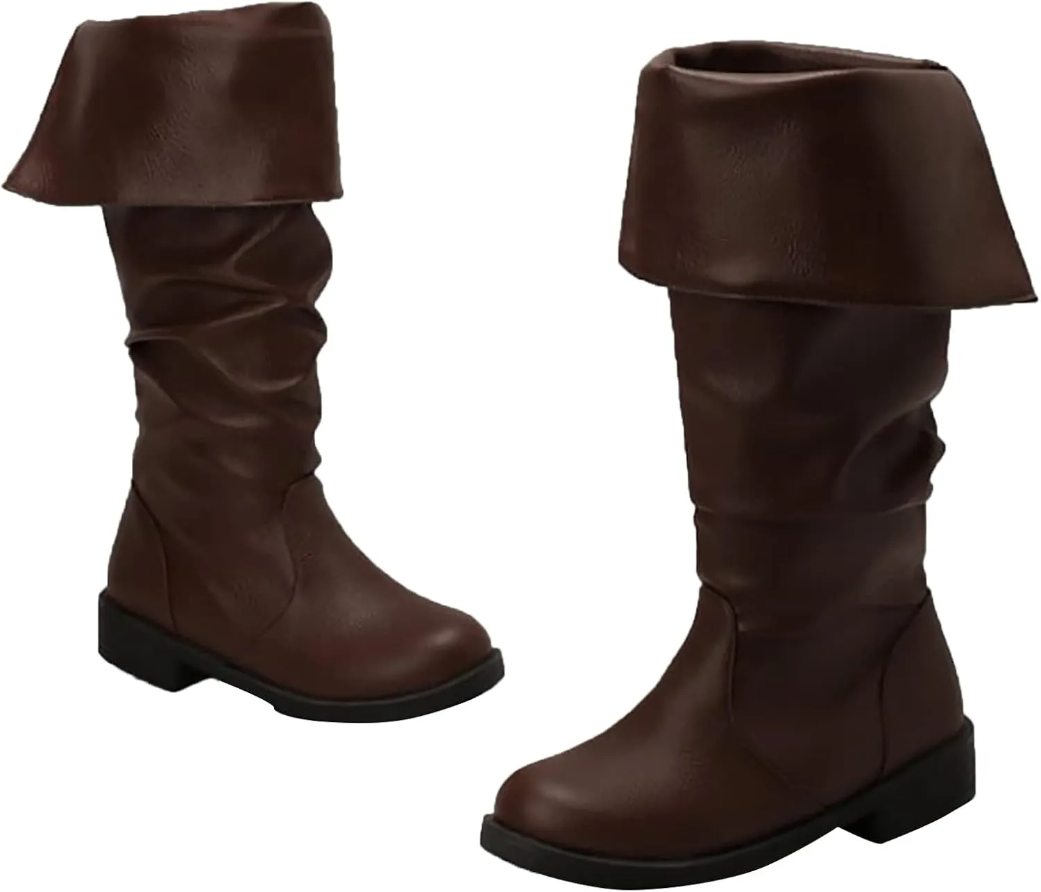 Mid CalfBoots for Women Low Heel,Stylish Flanging Renaissance Shoes GothicFaux Leather Boots Pull On Pirate Boots