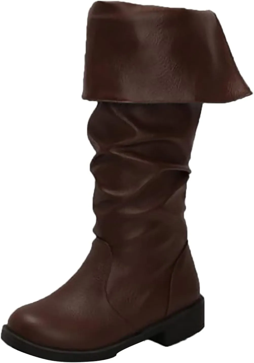 Mid CalfBoots for Women Low Heel,Stylish Flanging Renaissance Shoes GothicFaux Leather Boots Pull On Pirate Boots