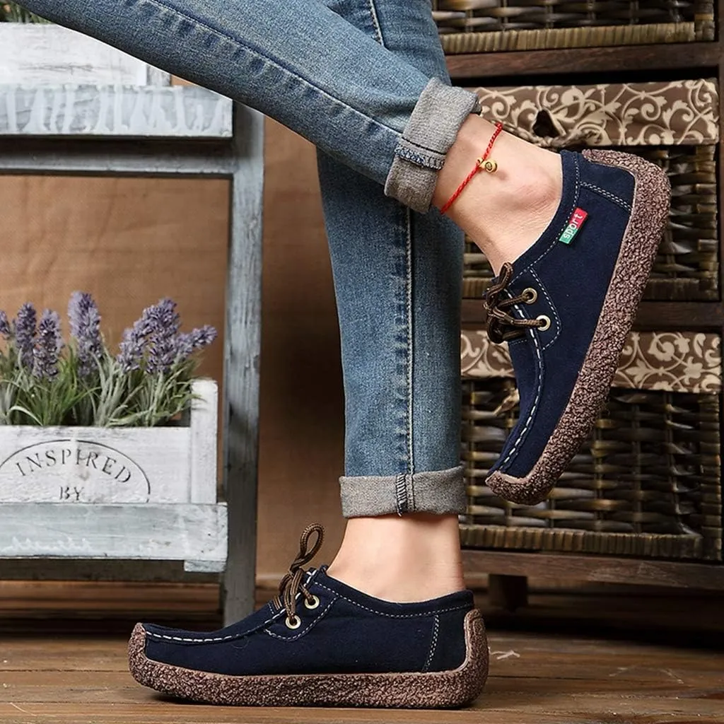 MIOKE Women's Casual Driving Loafers Moccasins Lace Up Breathable Comfortable Driver Flat Oxfords Shoes