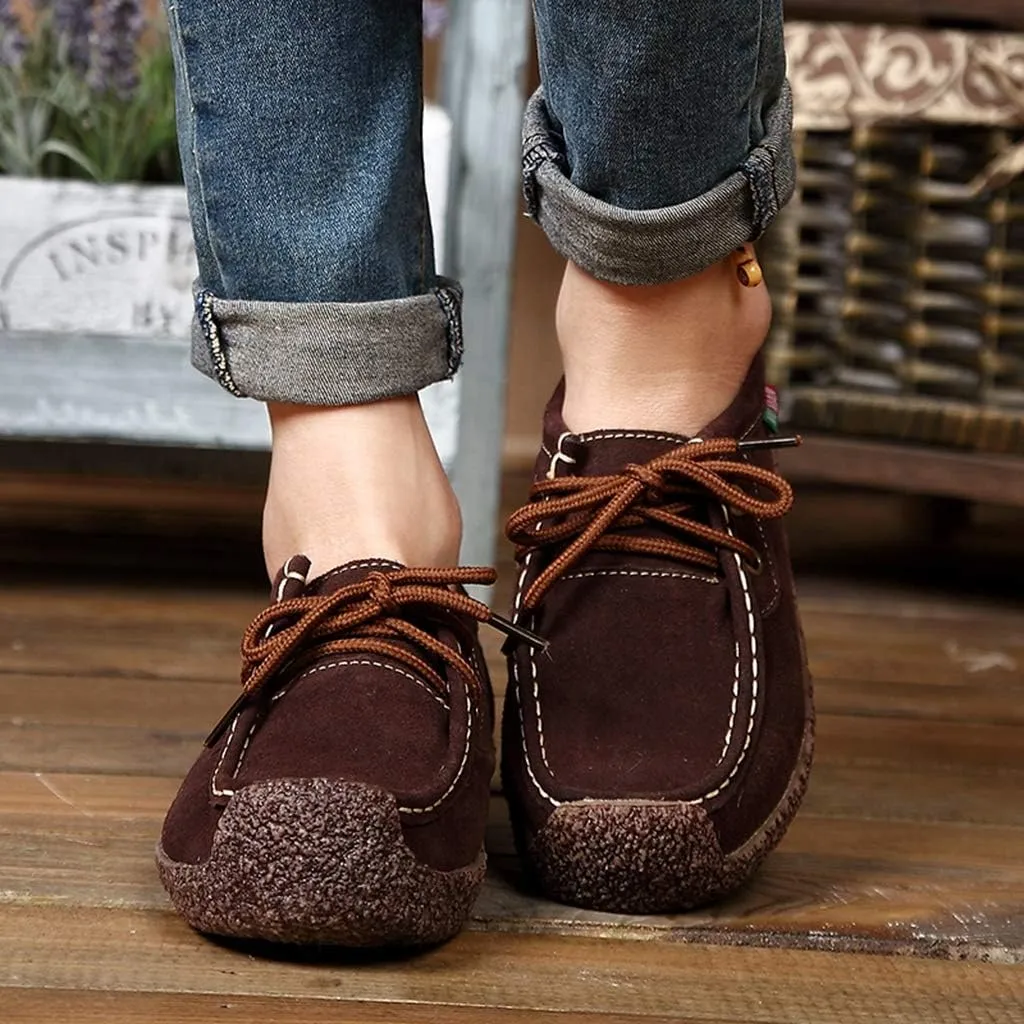 MIOKE Women's Casual Driving Loafers Moccasins Lace Up Breathable Comfortable Driver Flat Oxfords Shoes