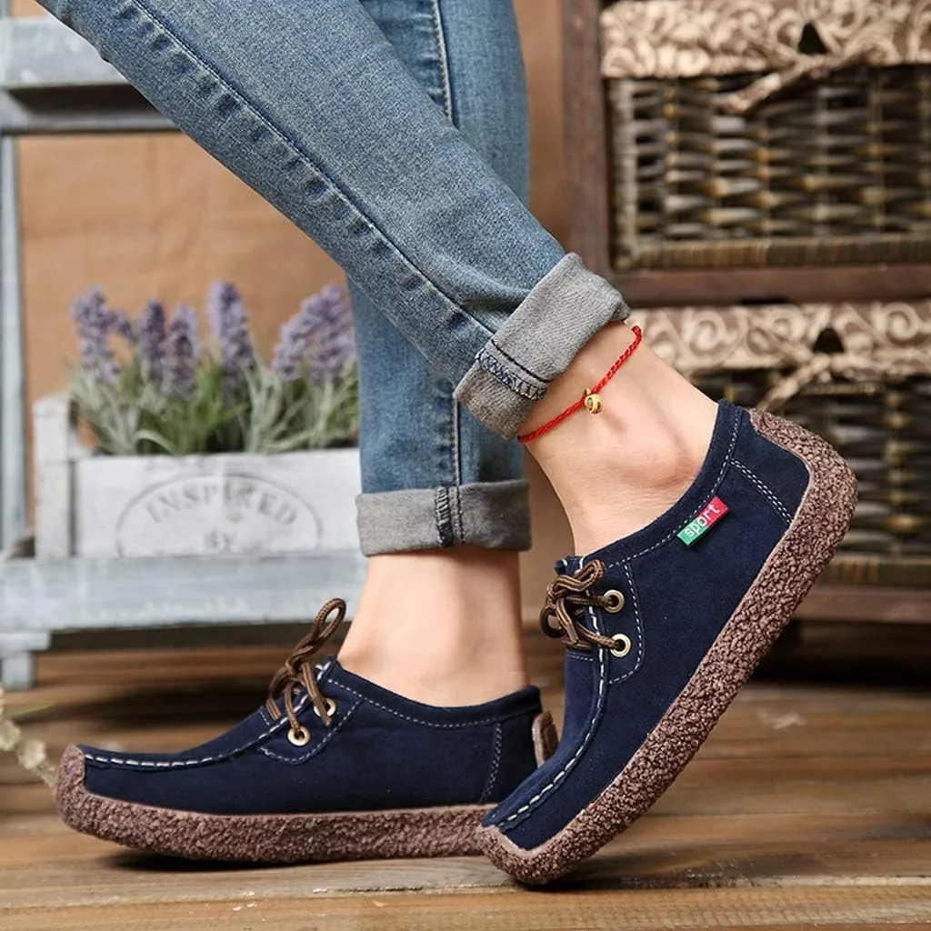 MIOKE Women's Casual Driving Loafers Moccasins Lace Up Breathable Comfortable Driver Flat Oxfords Shoes