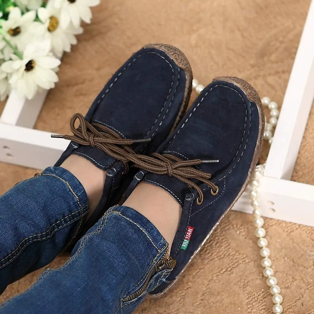 MIOKE Women's Casual Driving Loafers Moccasins Lace Up Breathable Comfortable Driver Flat Oxfords Shoes