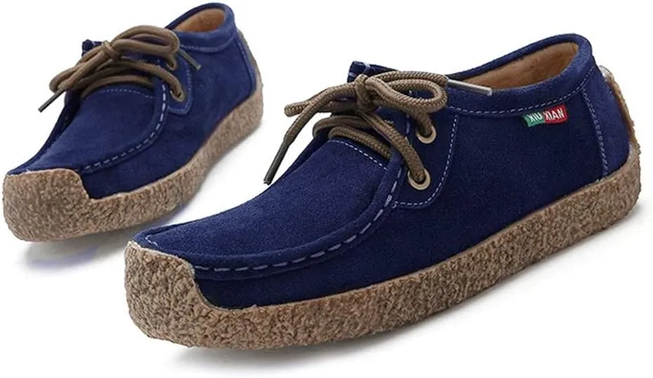 MIOKE Women's Casual Driving Loafers Moccasins Lace Up Breathable Comfortable Driver Flat Oxfords Shoes