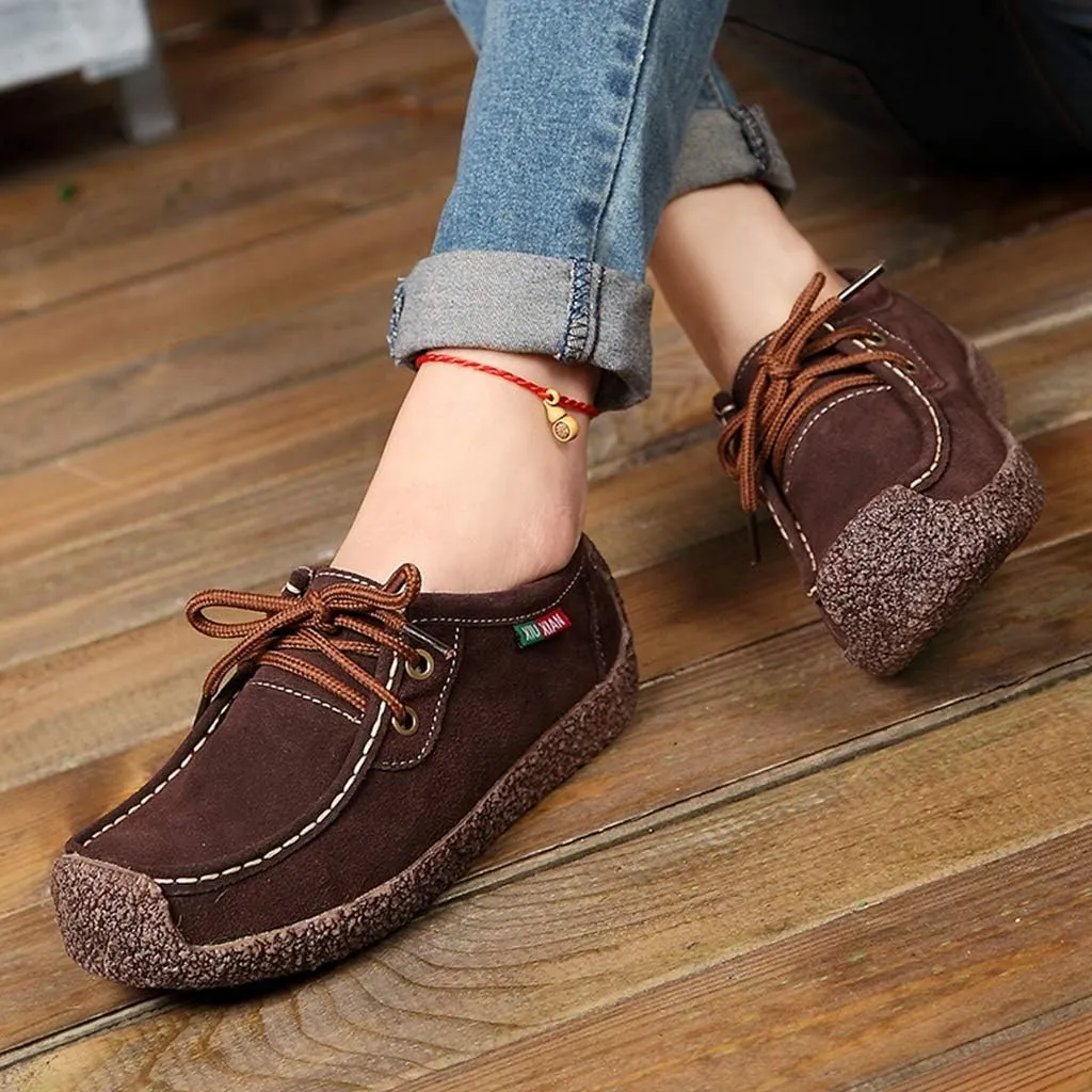 MIOKE Women's Casual Driving Loafers Moccasins Lace Up Breathable Comfortable Driver Flat Oxfords Shoes