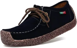 MIOKE Women's Casual Driving Loafers Moccasins Lace Up Breathable Comfortable Driver Flat Oxfords Shoes