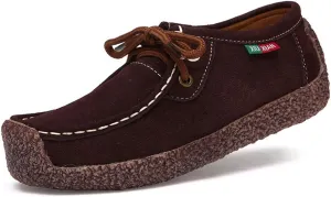MIOKE Women's Casual Driving Loafers Moccasins Lace Up Breathable Comfortable Driver Flat Oxfords Shoes