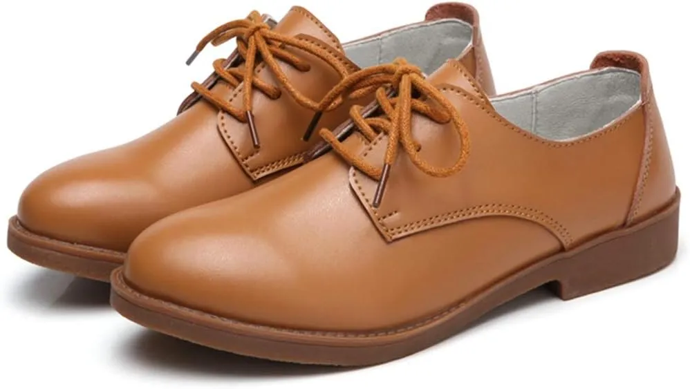 MIOKE Women's Casual Flat Saddle Oxford Shoes Lace Up Round Toe Low Heel Vintage School Oxfords Brogues