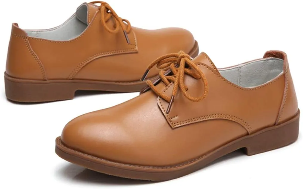 MIOKE Women's Casual Flat Saddle Oxford Shoes Lace Up Round Toe Low Heel Vintage School Oxfords Brogues
