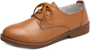 MIOKE Women's Casual Flat Saddle Oxford Shoes Lace Up Round Toe Low Heel Vintage School Oxfords Brogues
