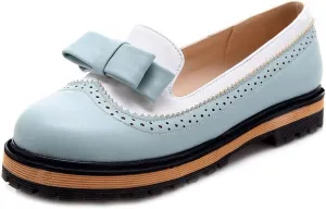 MIOKE Women's Flat Bow Slip On Oxford Shoes Two Tone Wingtip Perforated Low Heels School Oxfords Brogues
