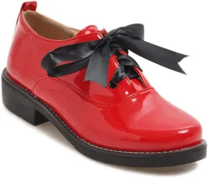 MIOKE Women's Wedge Platform Oxfords Shoes Round Toe Wingtip Lace Up Leather Chunky High Heel Dress Shoes