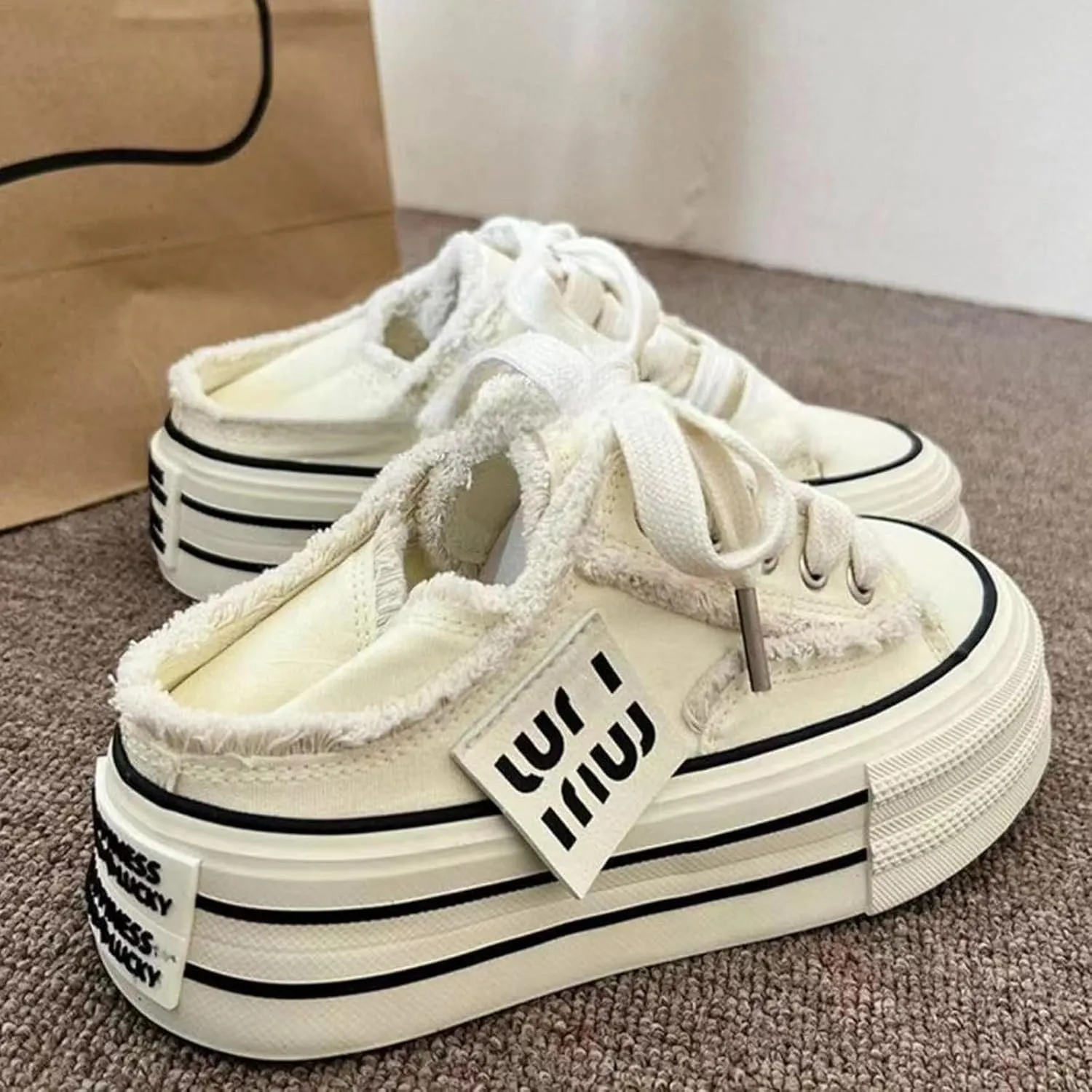 Mule Sneakers for Women 2025,Womens Canvas Mules Sneakers Platform Slip on and Pull on Two-wear Shoes,Mule Backless Holiday Shoes,Mule Sneakers for Women Wide Width
