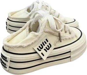 Mule Sneakers for Women 2025,Womens Canvas Mules Sneakers Platform Slip on and Pull on Two-wear Shoes,Mule Backless Holiday Shoes,Mule Sneakers for Women Wide Width
