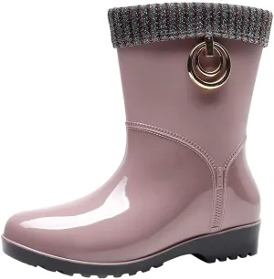 Punk Style Mid Warm Snow Boots Women's Rain Boots Outdoor Water Shoes Short Fuzzy Rain Boots