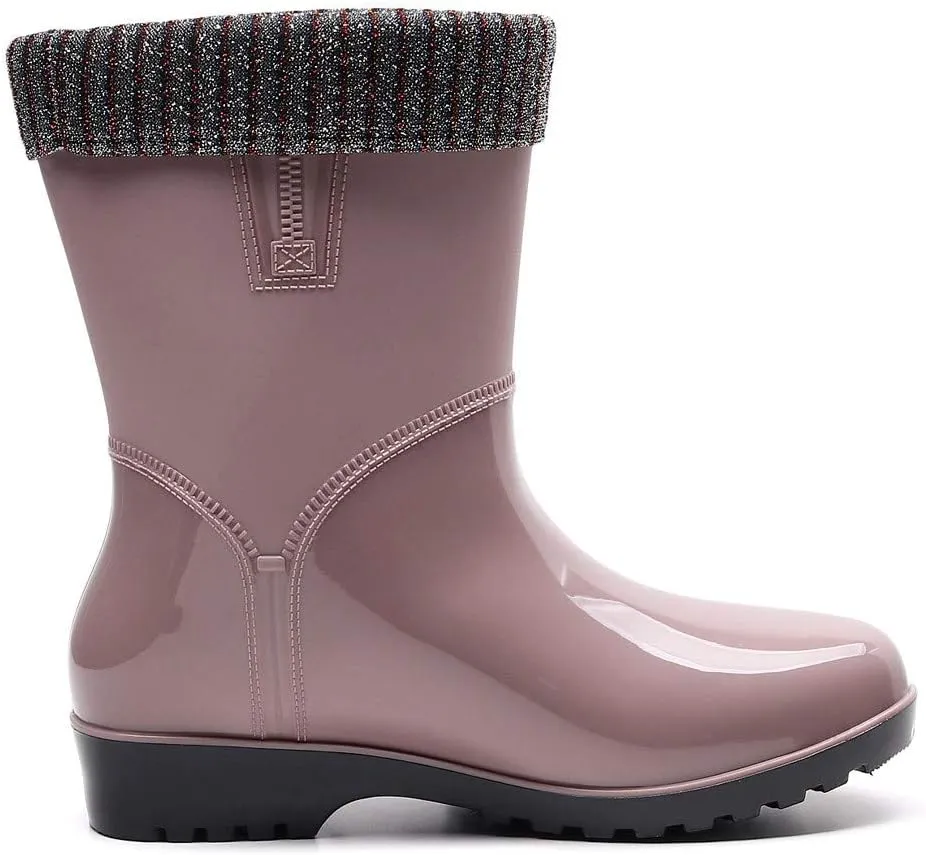 Punk Style Mid Warm Snow Boots Women's Rain Boots Outdoor Water Shoes Short Fuzzy Rain Boots