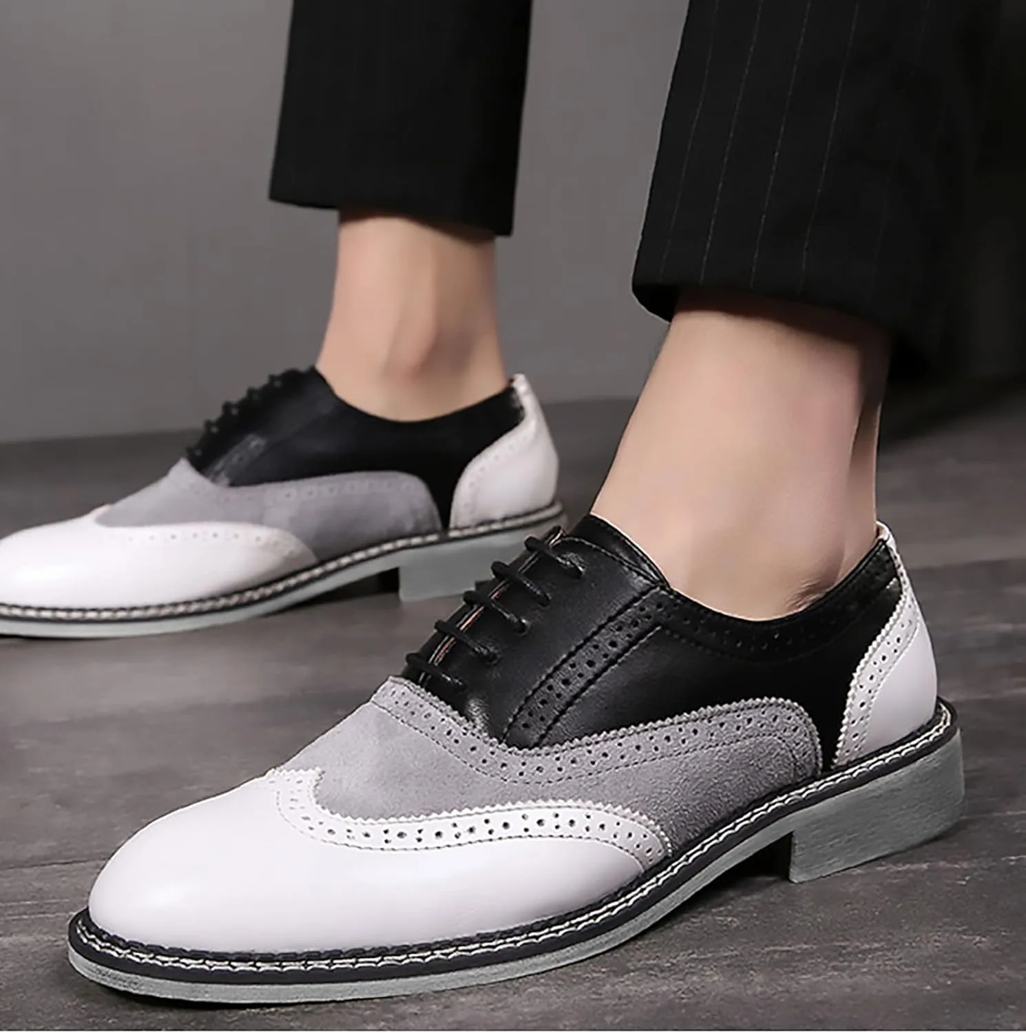 QHBPMGAD Mens Oxford Sneaker Dress Shoes-Stylish Wingtip Brogue Oxfords Casual Suede Shoes Work Travel Gift