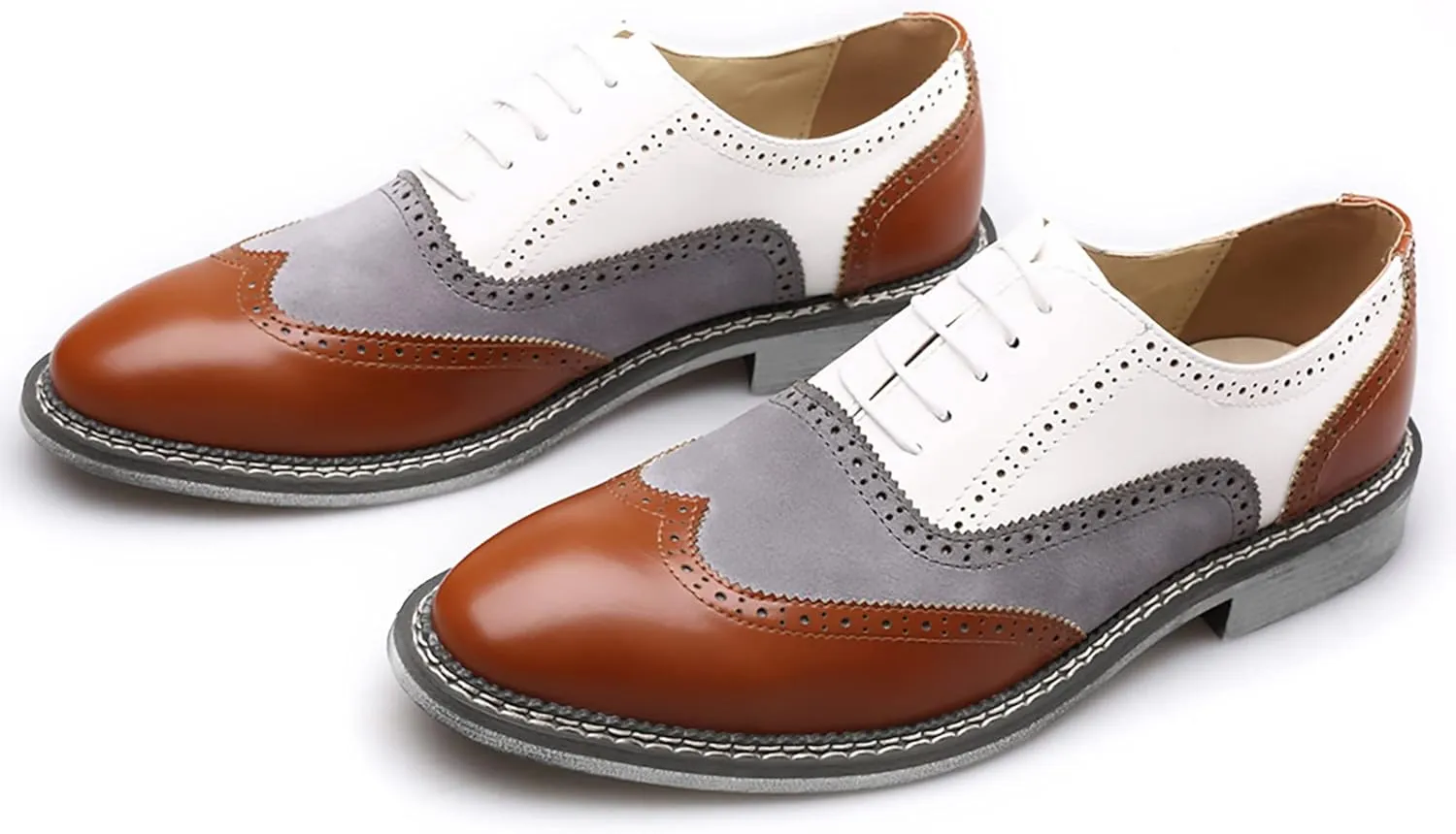 QHBPMGAD Mens Oxford Sneaker Dress Shoes-Stylish Wingtip Brogue Oxfords Casual Suede Shoes Work Travel Gift