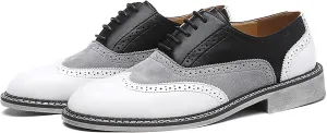 QHBPMGAD Mens Oxford Sneaker Dress Shoes-Stylish Wingtip Brogue Oxfords Casual Suede Shoes Work Travel Gift