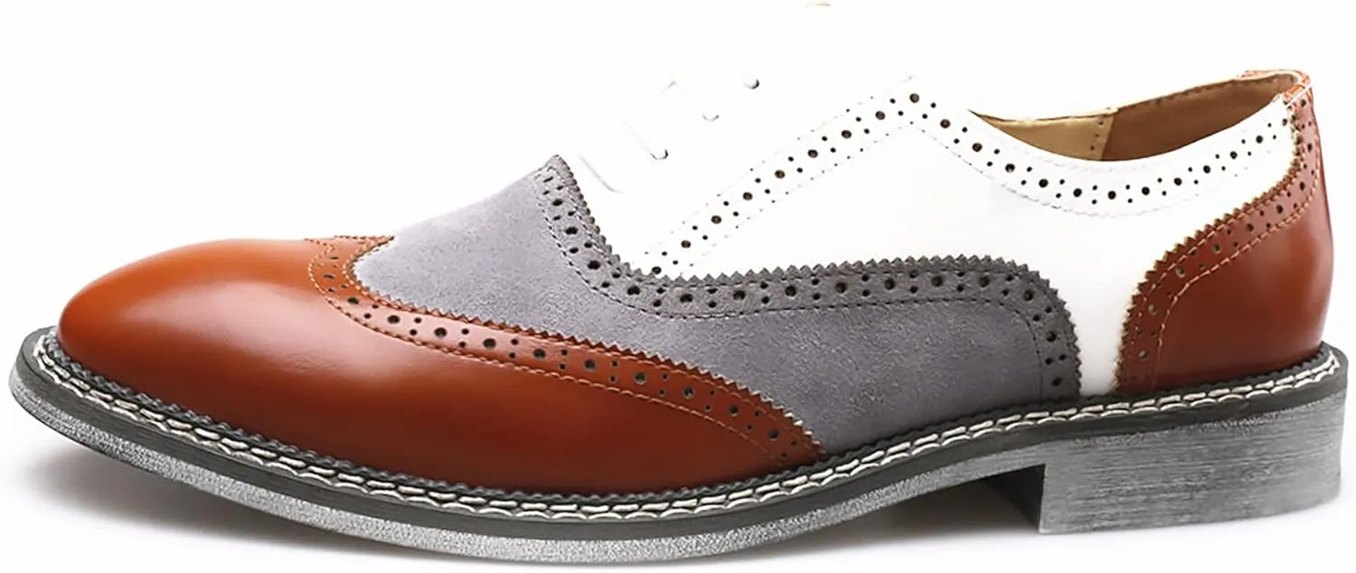 QHBPMGAD Mens Oxford Sneaker Dress Shoes-Stylish Wingtip Brogue Oxfords Casual Suede Shoes Work Travel Gift